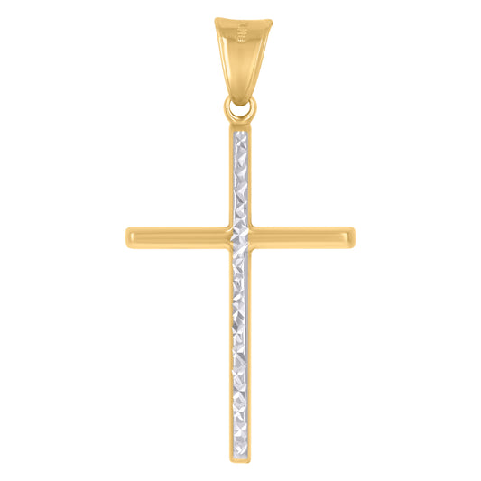 10kt Two-Tone Gold Unisex Textured Cross Religious Charm Pendant