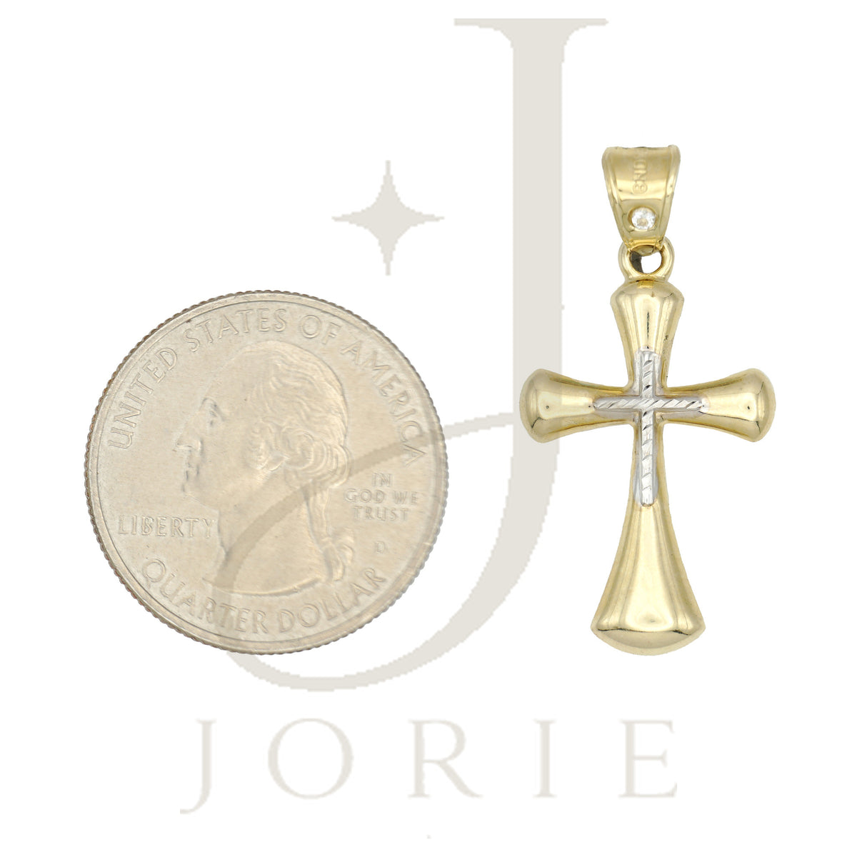 10k Gold Two-Tone Diamond-Cut Cross Religious Charm Pendant