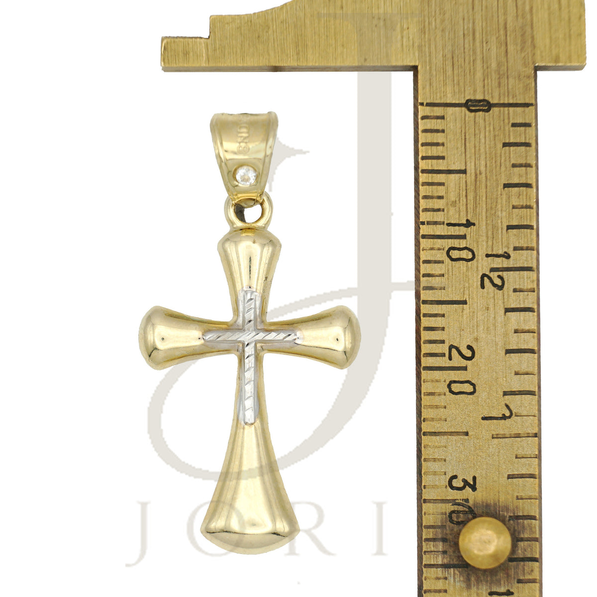 10k Gold Two-Tone Diamond-Cut Cross Religious Charm Pendant