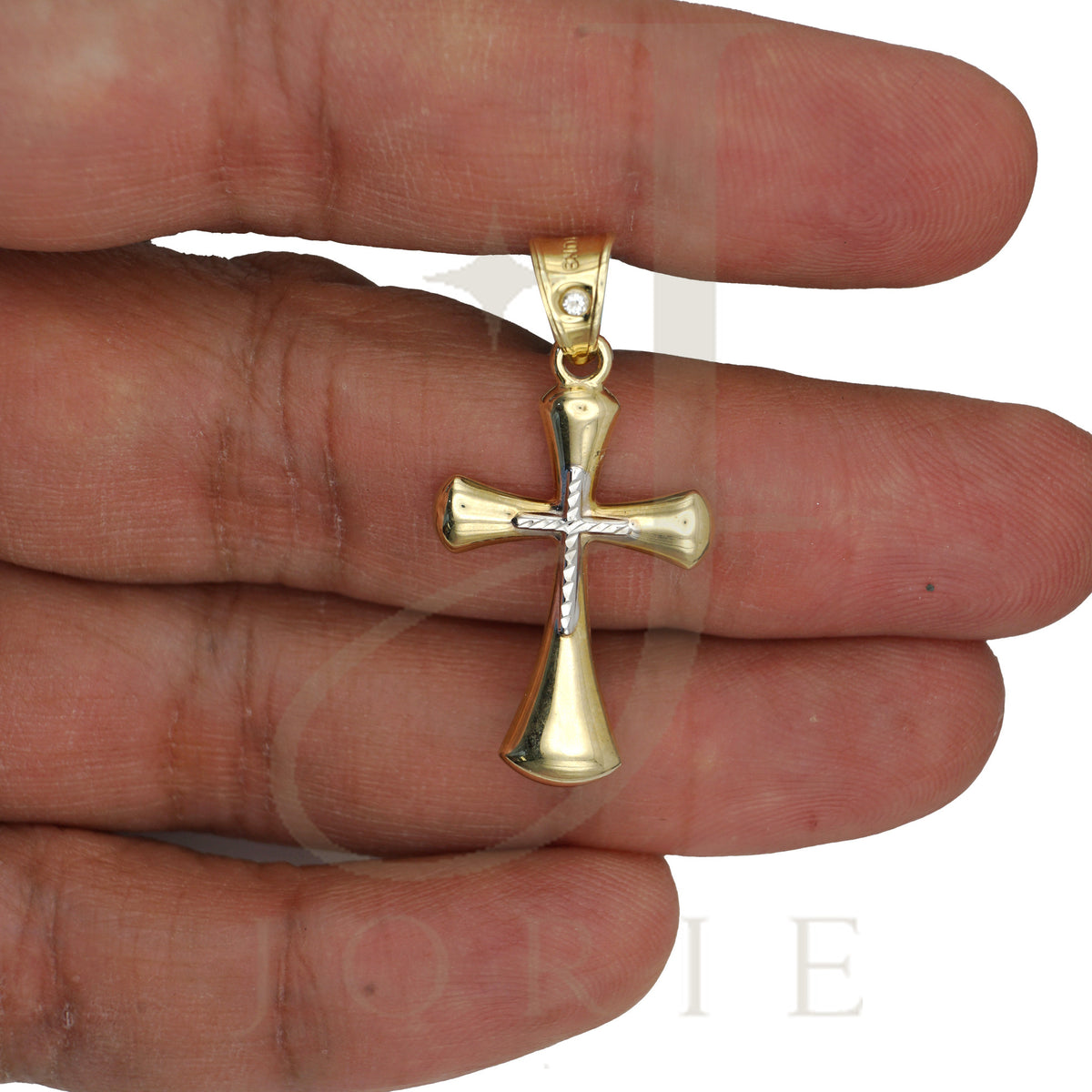 10k Gold Two-Tone Diamond-Cut Cross Religious Charm Pendant