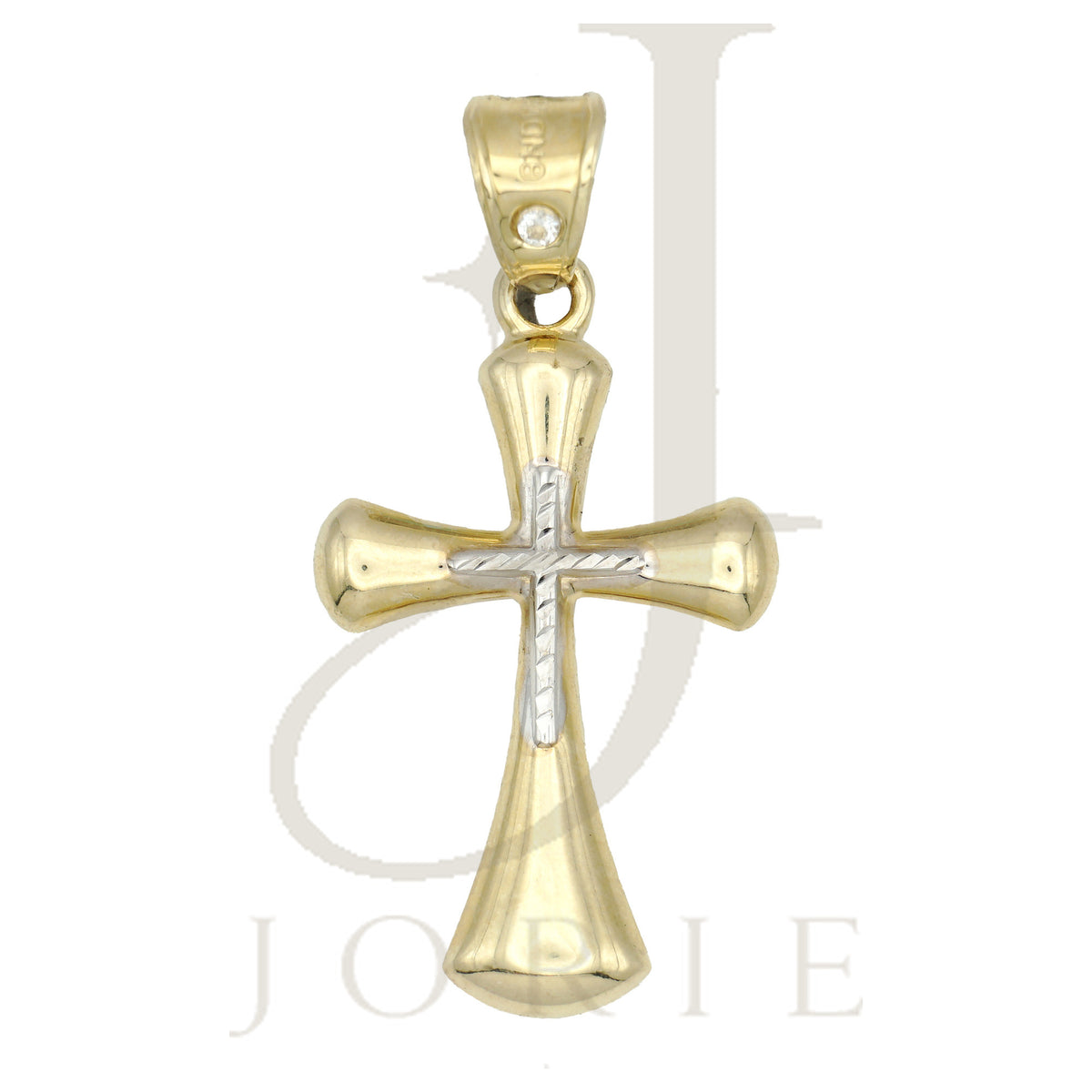10k Gold Two-Tone Diamond-Cut Cross Religious Charm Pendant