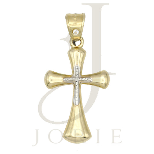 10k Gold Two-Tone Diamond-Cut Cross Religious Charm Pendant