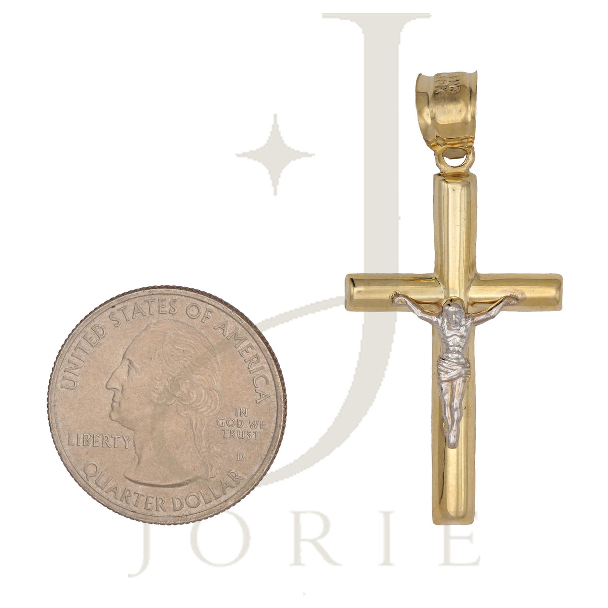 10k Gold Two-Tone Unisex Cross Crucifix Religious Charm Pendant