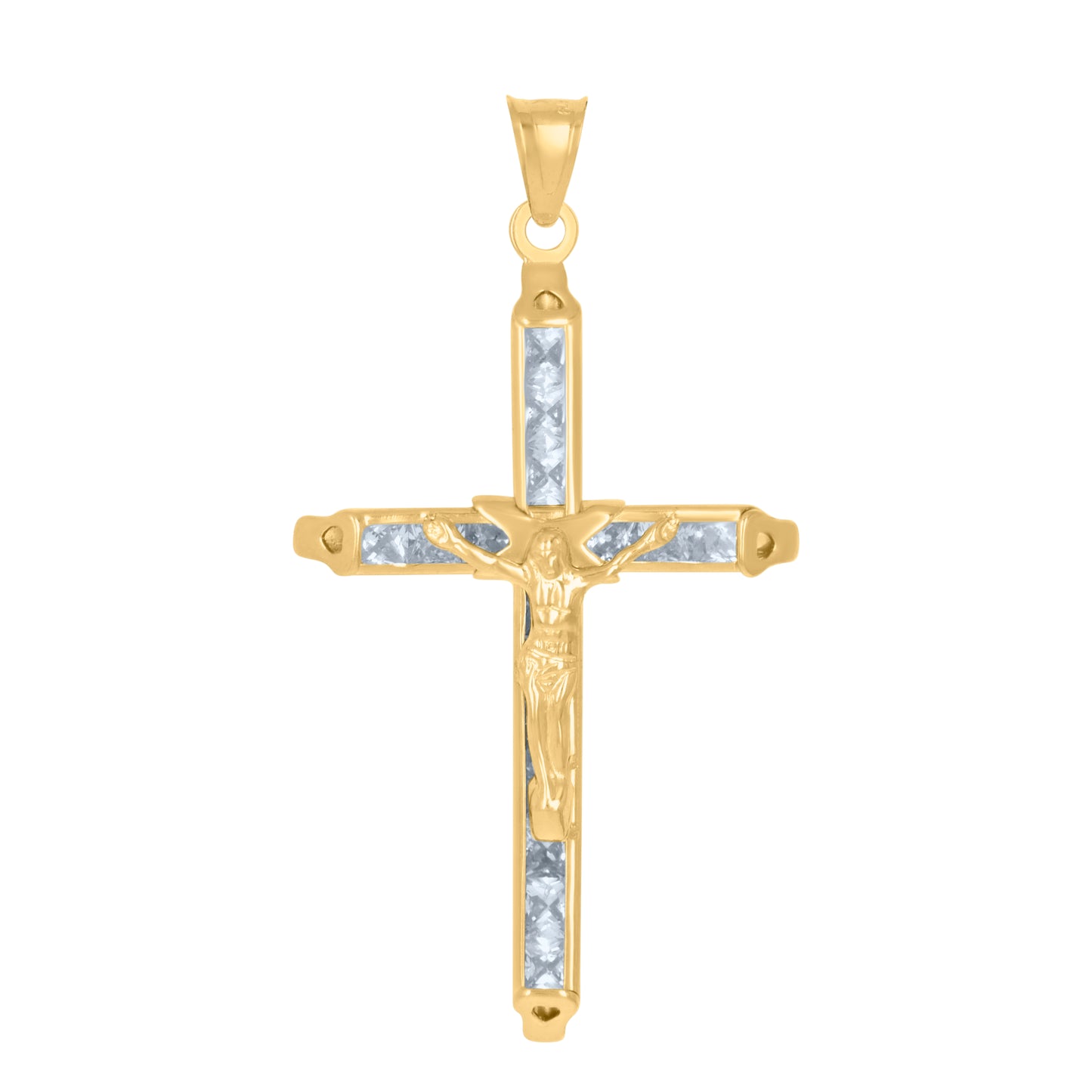 10kt Yellow Gold Mens Women Princess Cut Cubic Zirconia Cubic-Zirconia Crucifix Cross Religious Charm Pendant