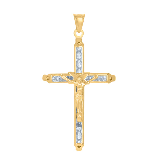 10kt Yellow Gold Mens Women Princess Cut Cubic Zirconia Cubic-Zirconia Crucifix Cross Religious Charm Pendant