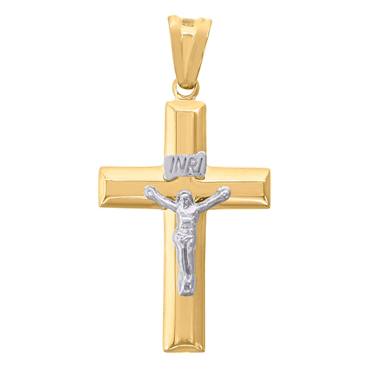 10kt Gold Two-Tone Mens Cross Crucifix Religious Charm Pendant
