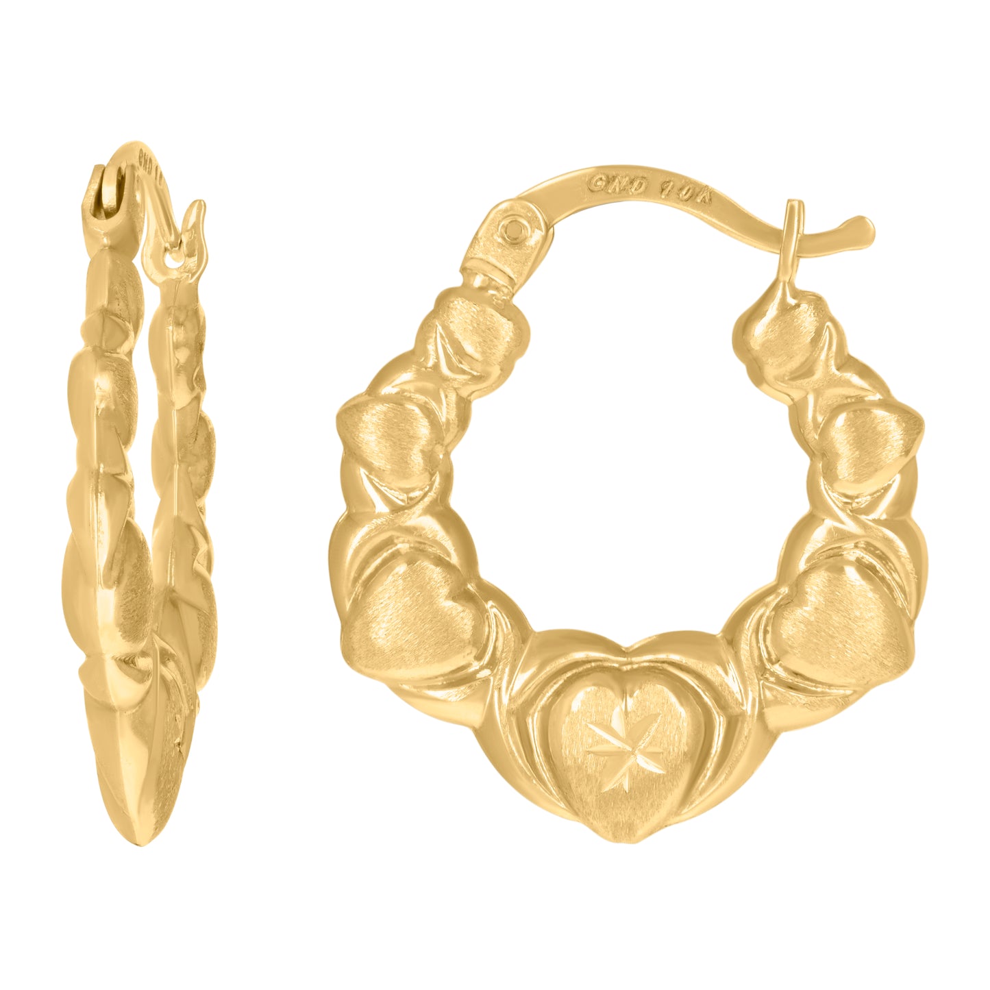 10k Yellow Gold Dc Brushed Womens Xo Hugs & Kisses Hinged Hoops Huggies
