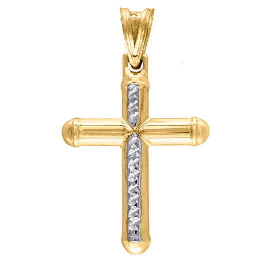 10kt Gold Two-Tone Diamond-Cut Mens Cross Religious Charm Pendant