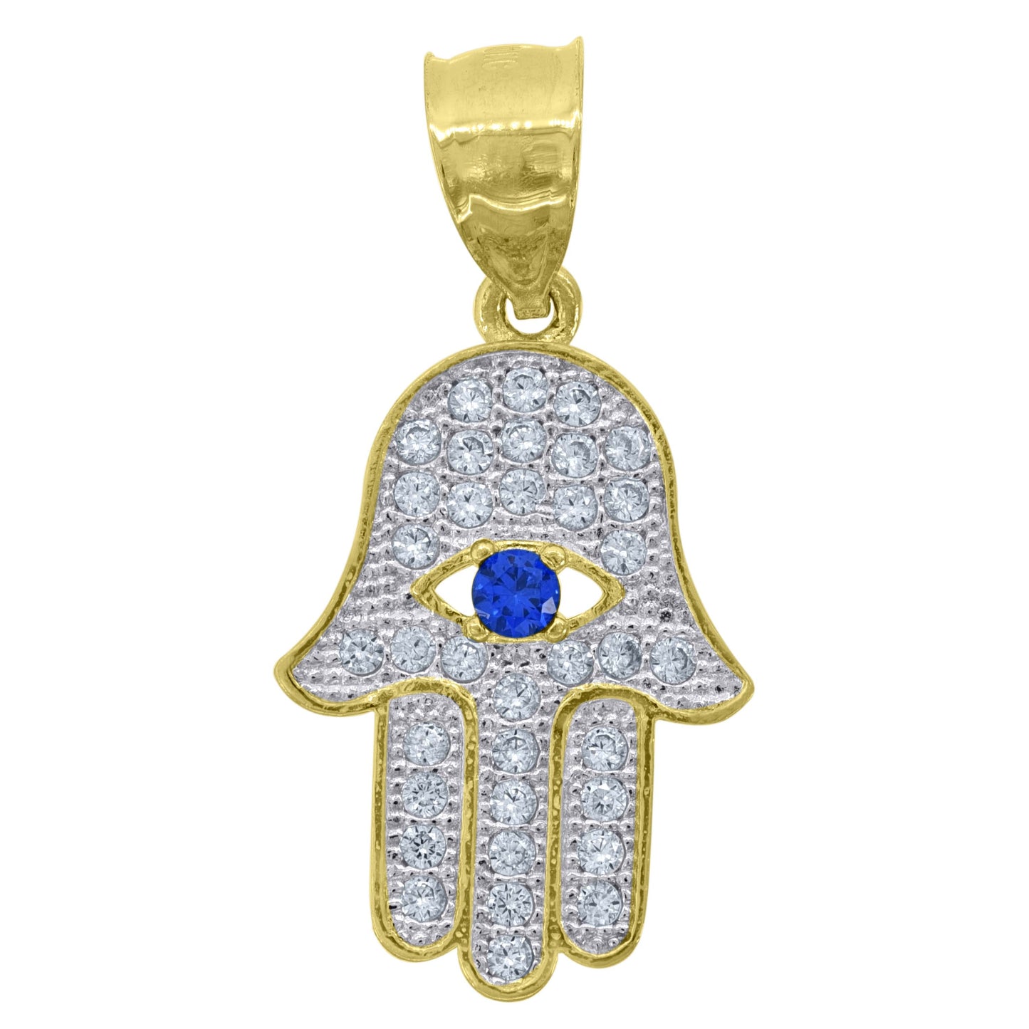10kt Two-Tone Gold Mens Cubic-Zirconia Religious Hamsa Charm Pendant