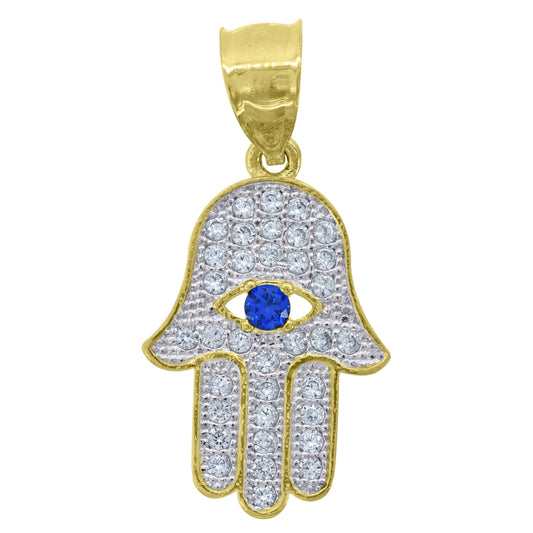 10kt Two-Tone Gold Mens Cubic-Zirconia Religious Hamsa Charm Pendant