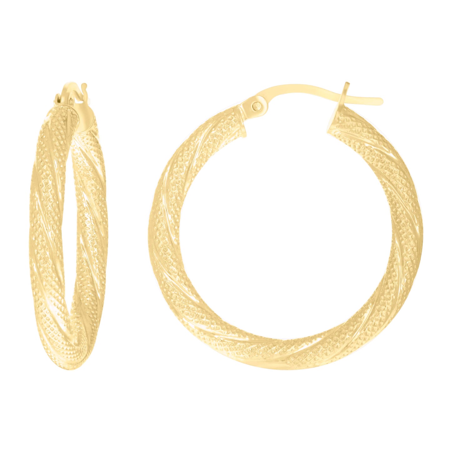 10k Yellow Gold Womens Twisted Tube 20mm Hinged Hoops Huggies