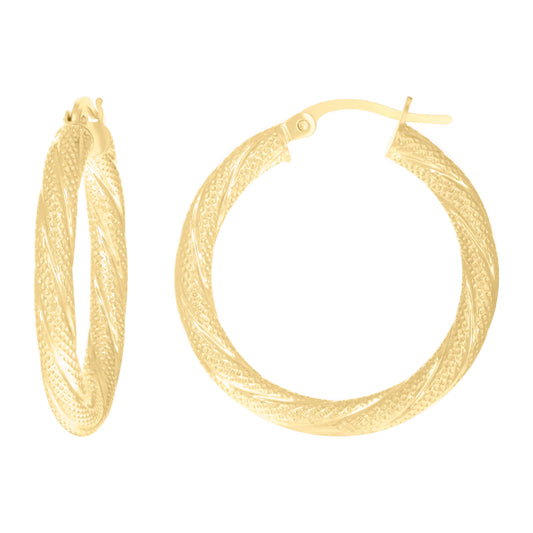 10k Yellow Gold Womens Twisted Tube 20mm Hinged Hoops Huggies