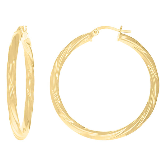 10k Yellow Gold Womens Twisted Tube 30mm X 3mm Hinged Hoops Huggies