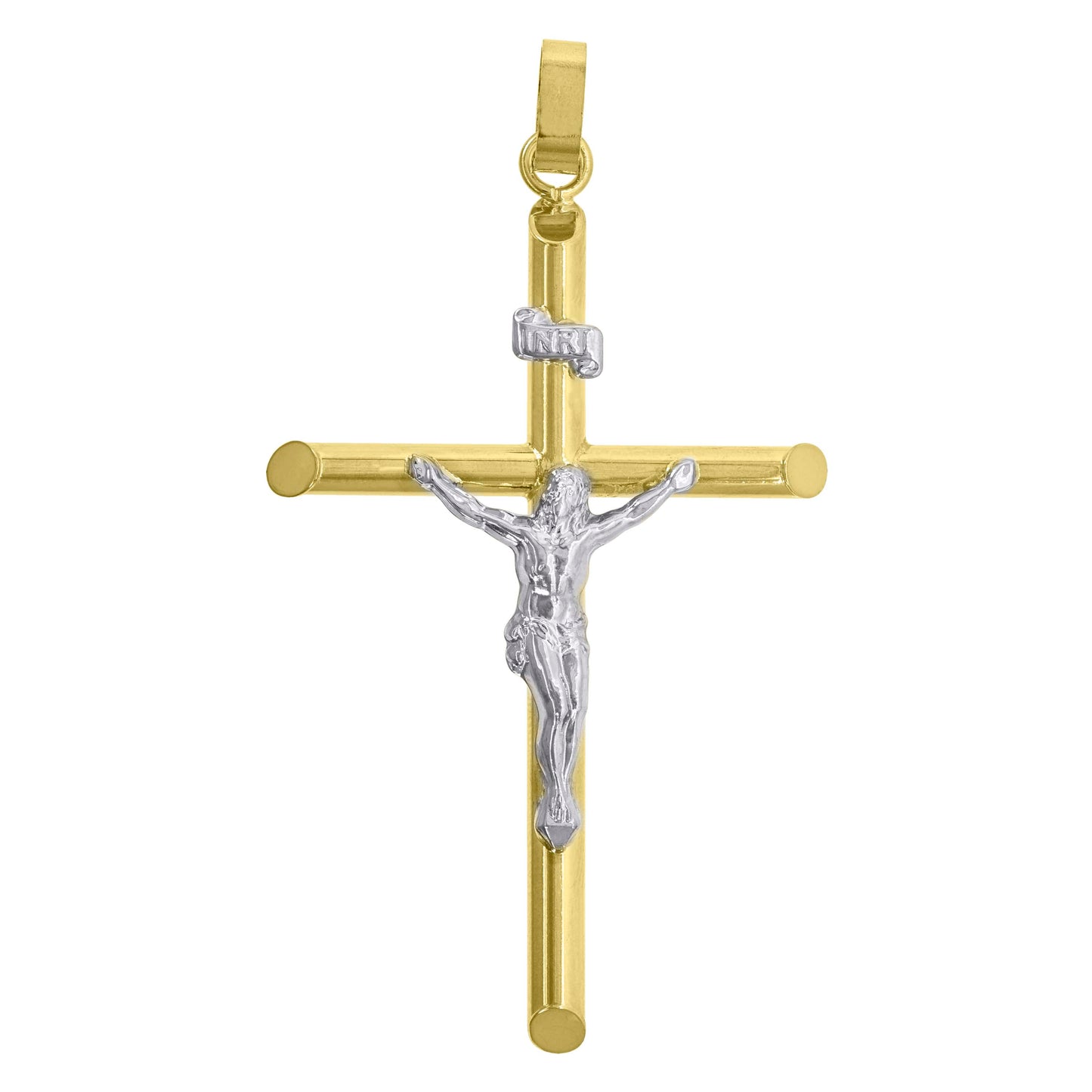 10kt Gold Two-Tone Mens Cross Crucifix Religious Charm Pendant