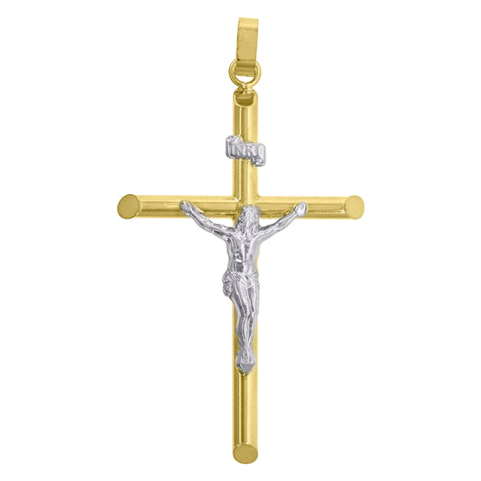 10kt Gold Two-Tone Mens Cross Crucifix Religious Charm Pendant
