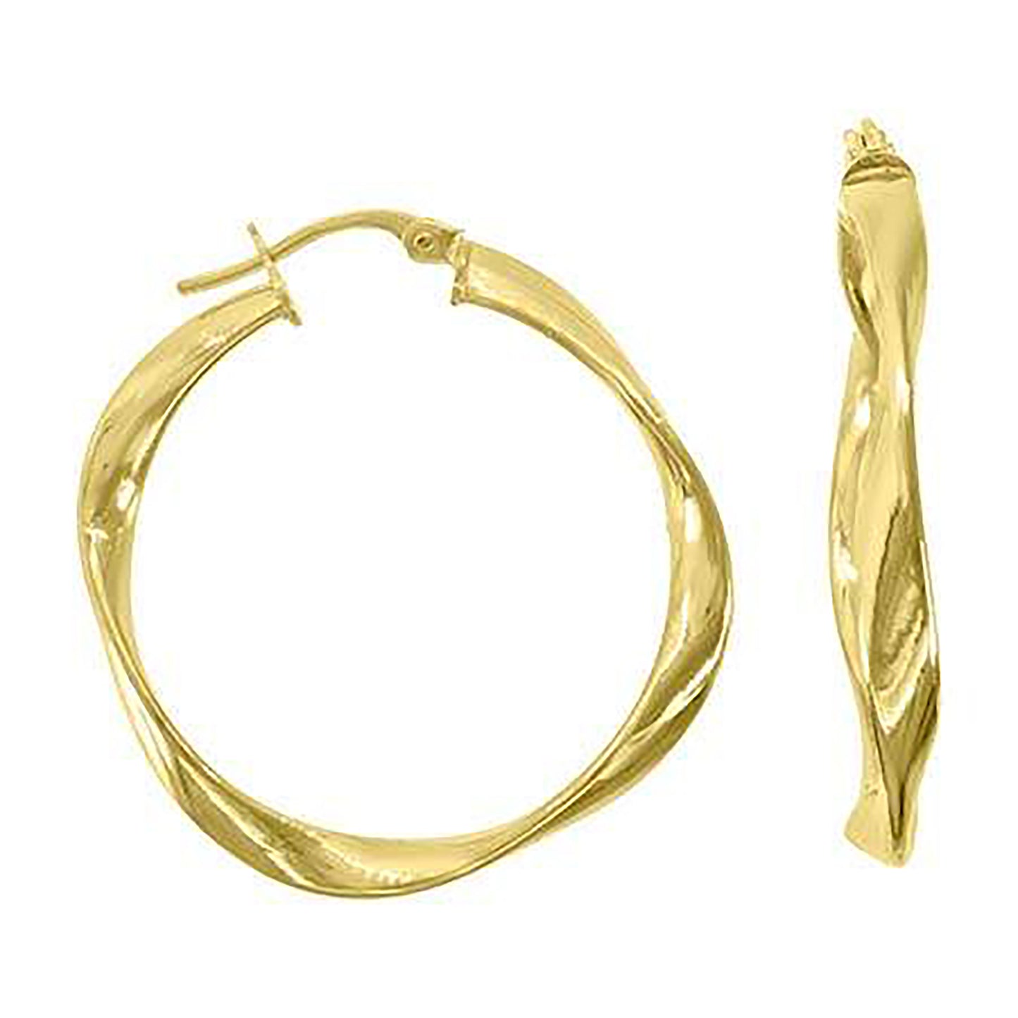 10k Yellow Gold Womens Polished Finish 3mm X 25mm Twisted Hoop Earrings