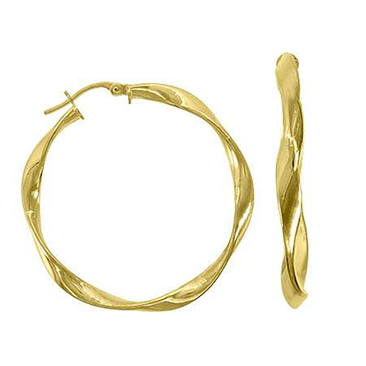 10k Yellow Gold Womens Polished Finish 3mm X 30mm Twisted Hoop Earrings