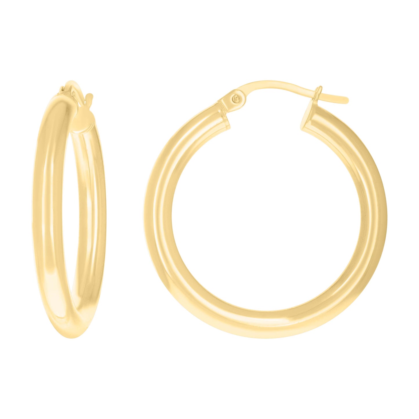 10k Yellow Gold Womens Ultra Light Round Tube Polished Finish 3mm X 20mm Hoop Earrings