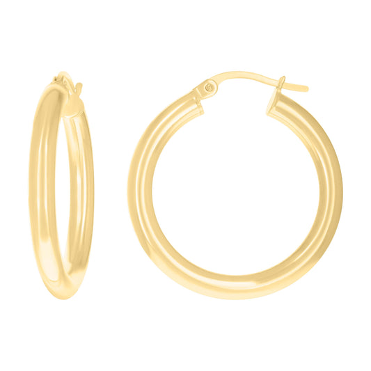 10k Yellow Gold Womens Ultra Light Round Tube Polished Finish 3mm X 20mm Hoop Earrings