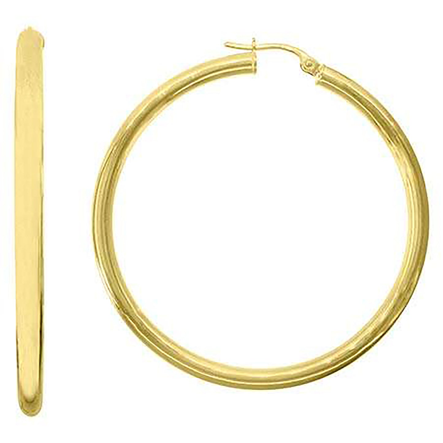 10k Yellow Gold Womens Ultra Light Round Tube Polished Finish 3mm X 40mm Hoop Earrings