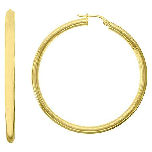 10k Yellow Gold Womens Ultra Light Round Tube Polished Finish 3mm X 40mm Hoop Earrings