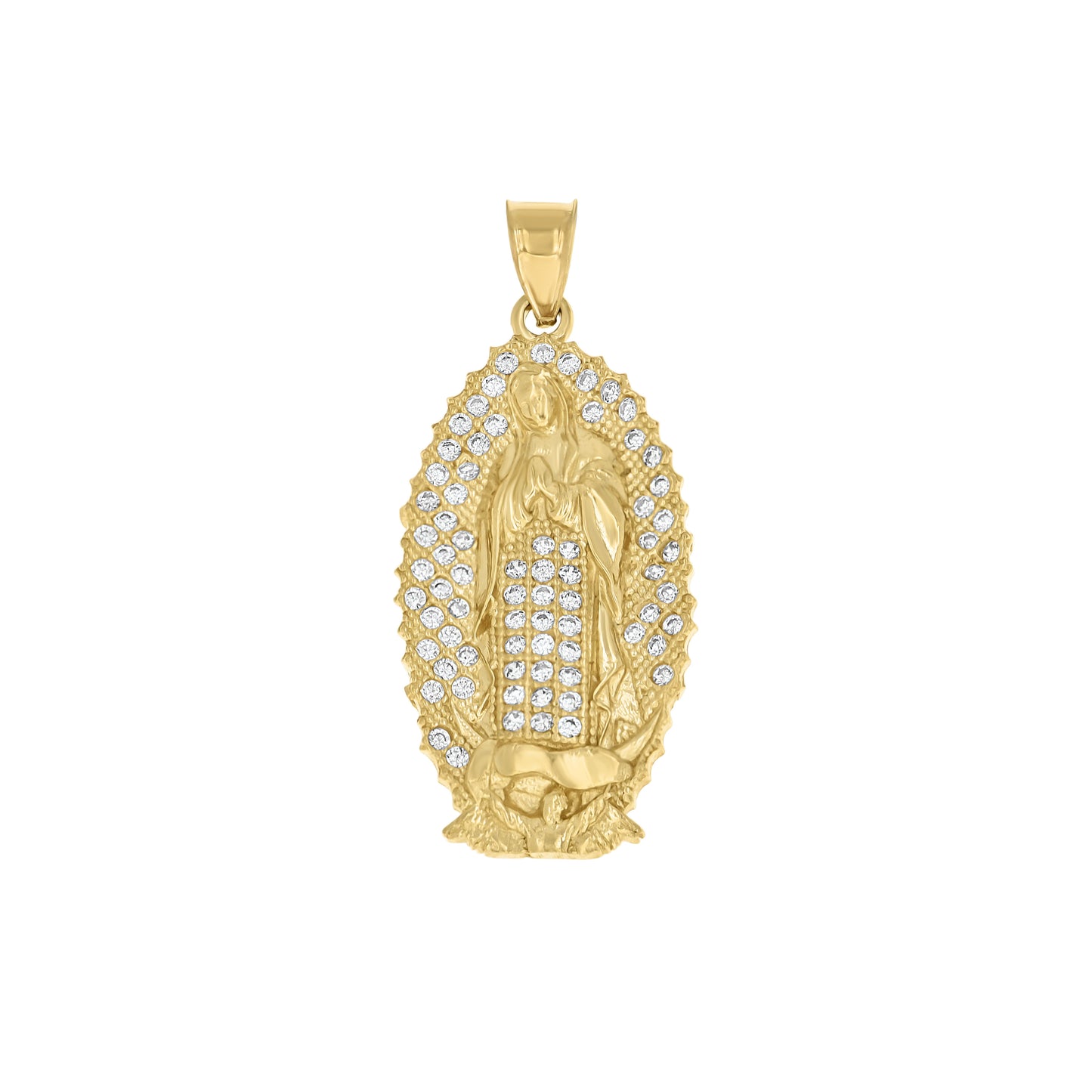 10k Two Tone Gold Mens Cubic Zirconia Religious Guadalupe Charm Pendant