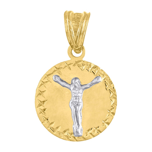 10kt Gold Two-Tone Diamond-Cut Unisex Jesus Religious Charm Pendant
