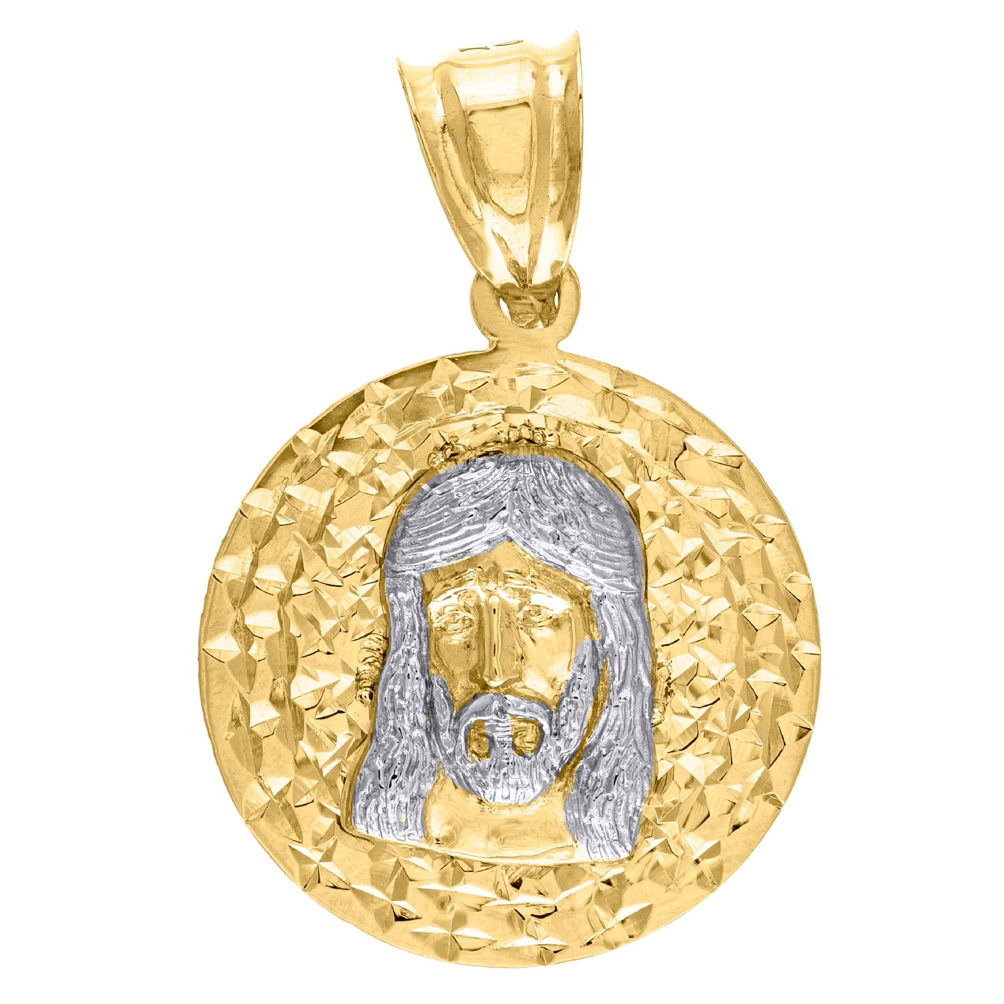 10kt Gold Two-Tone Diamond-Cut Unisex Jesus Religious Charm Pendant