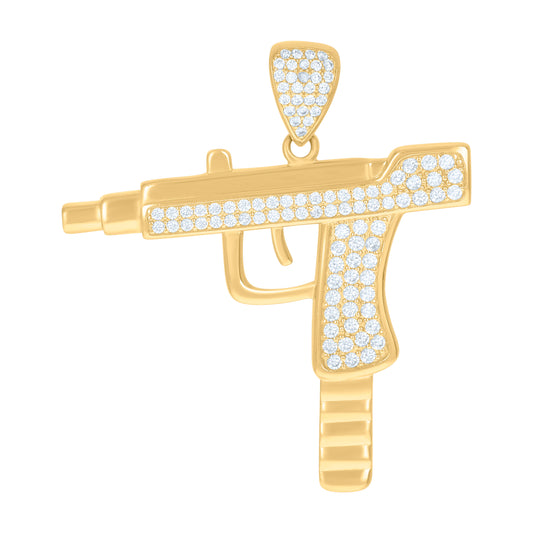10k Yellow Gold Mens Cubic Zirconia Gun Charm Pendant