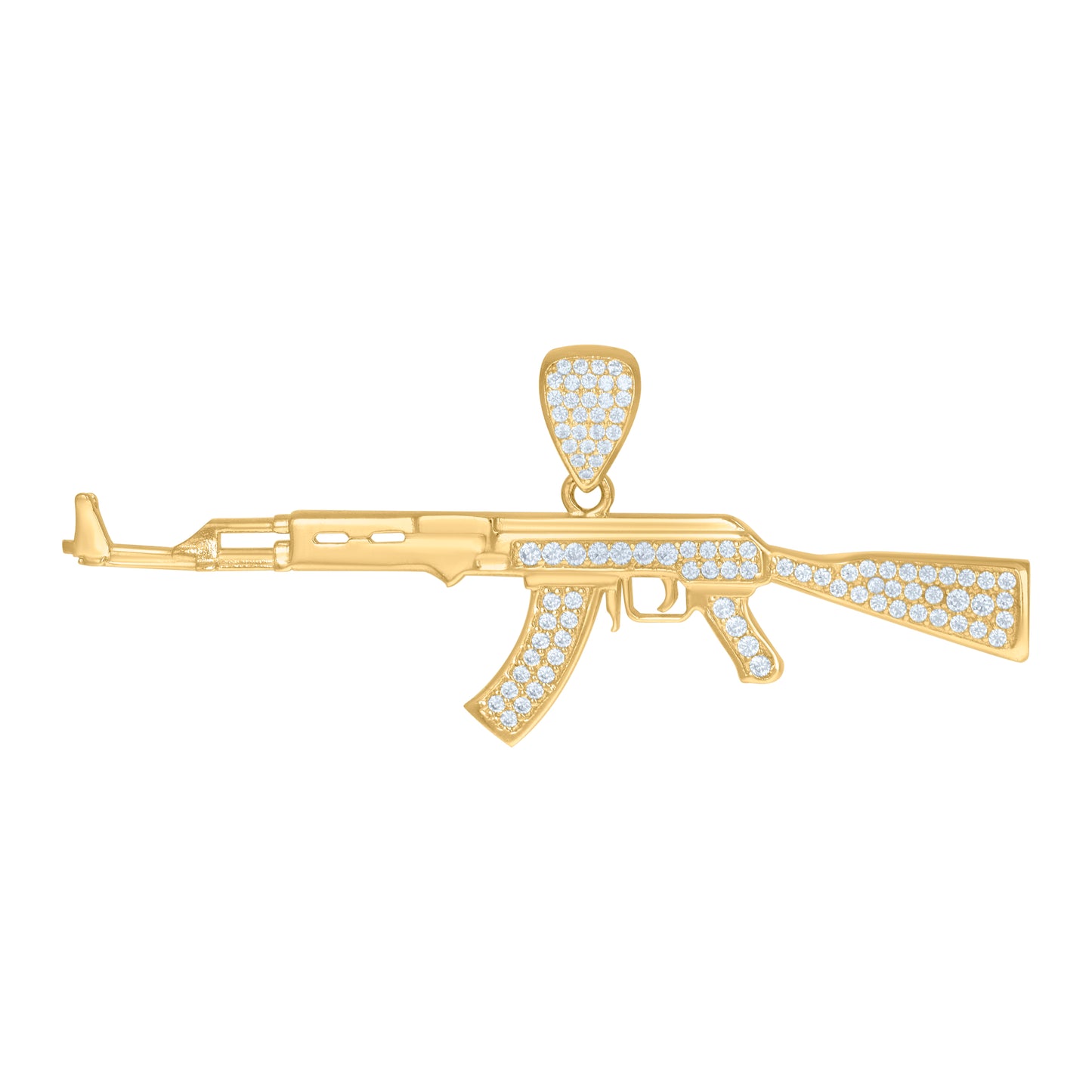 10k Yellow Gold Mens Cubic Zirconia Gun Charm Pendant