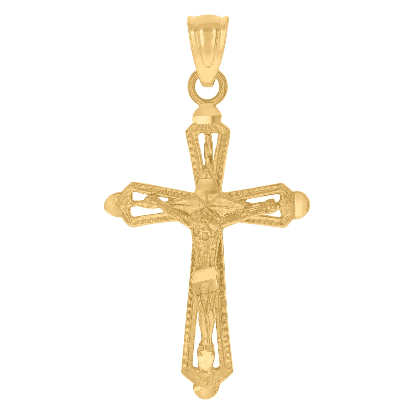 10kt Yellow Gold Diamond-Cut Mens Cross Crucifix Religious Charm Pendant