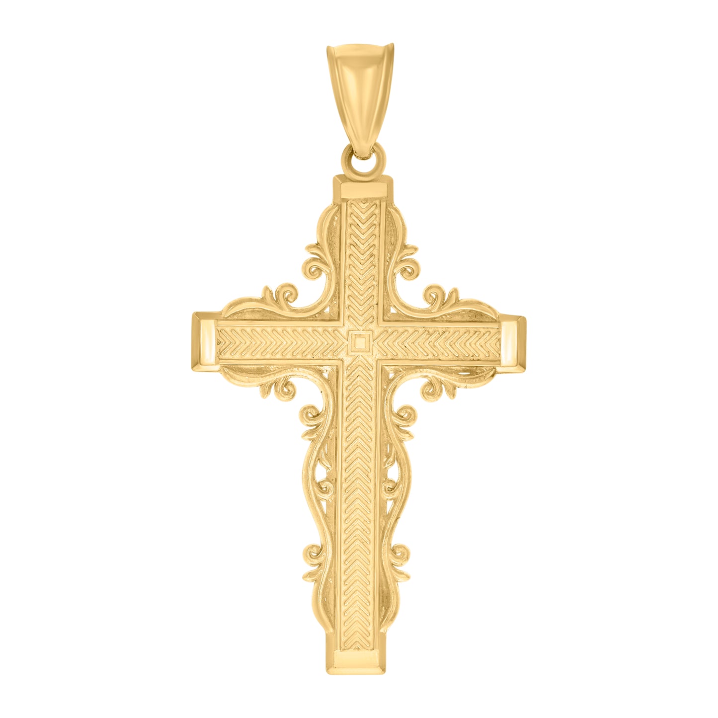 10kt Yellow Gold Diamond-Cut Mens Cross Religious Charm Pendant