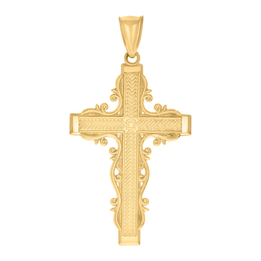 10kt Yellow Gold Diamond-Cut Mens Cross Religious Charm Pendant