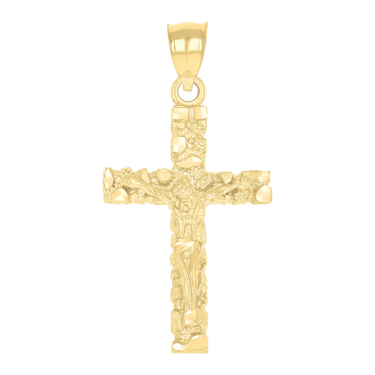 10kt Yellow Gold Unisex Nugget Cross Crucifix Religious Charm Pendant