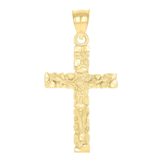10kt Yellow Gold Unisex Nugget Cross Crucifix Religious Charm Pendant