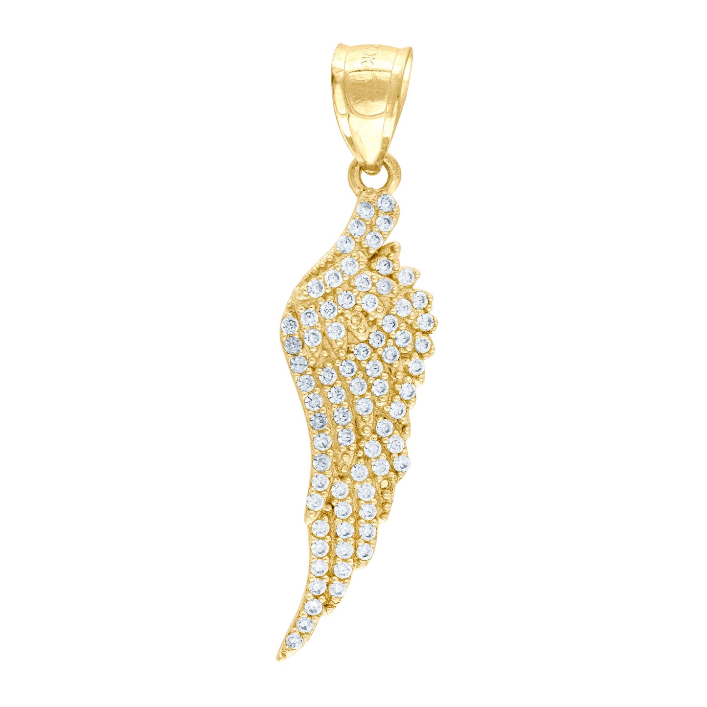 10k Yellow Gold Mens Cubic Zirconia Angel Wing Religious Charm Pendant
