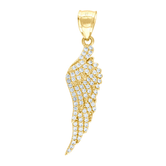 10k Yellow Gold Mens Cubic Zirconia Angel Wing Religious Charm Pendant
