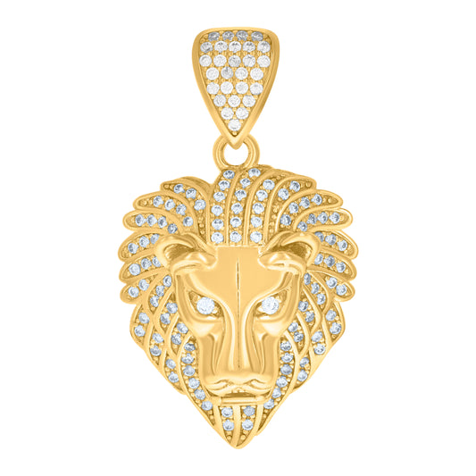 10k Yellow Gold Mens Cubic Zirconia Zodiac Sign Leo Lion Head Charm Pendant