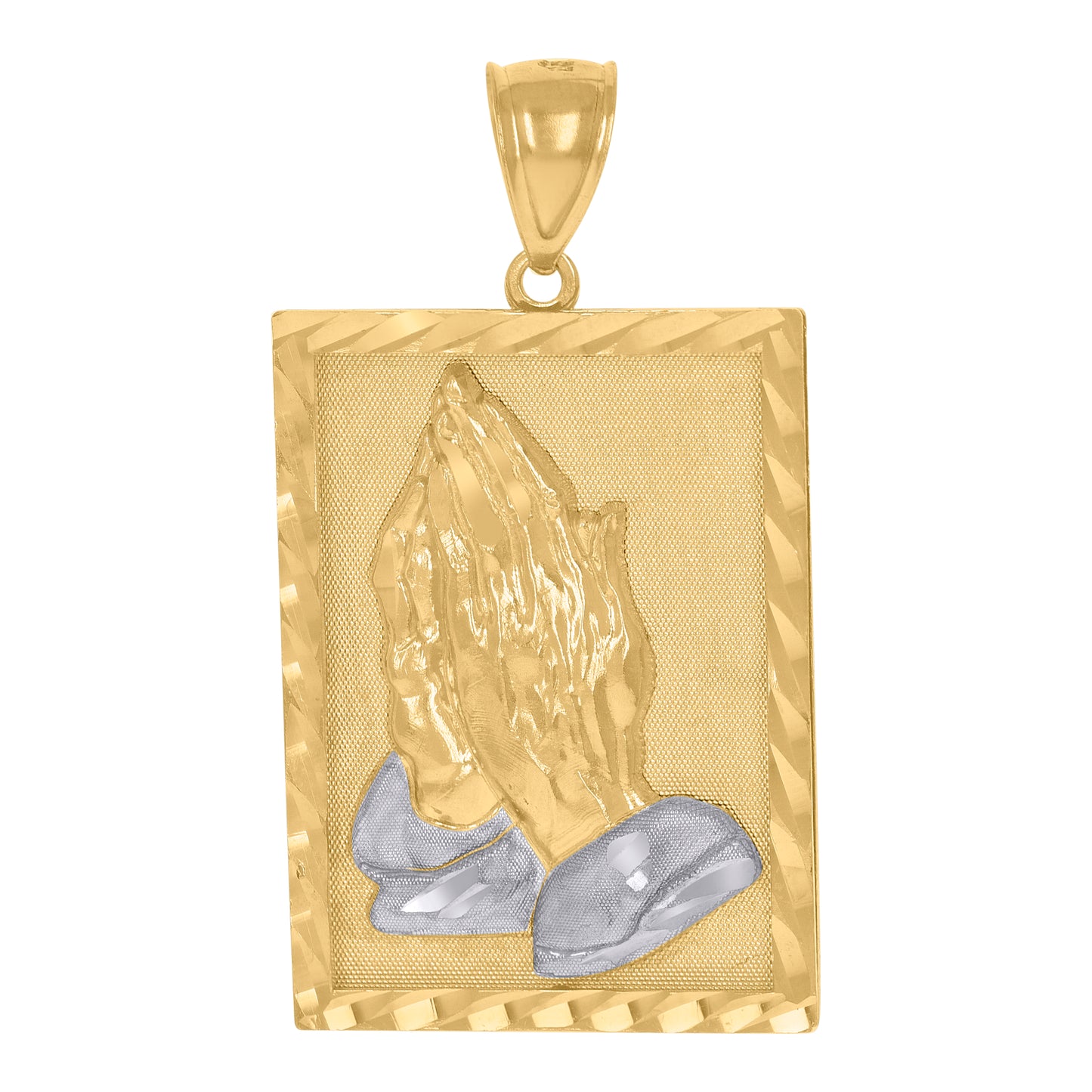 10k Two Tone Gold Mens Women Diamond Cut Praying Hands Religious Charm Pendant