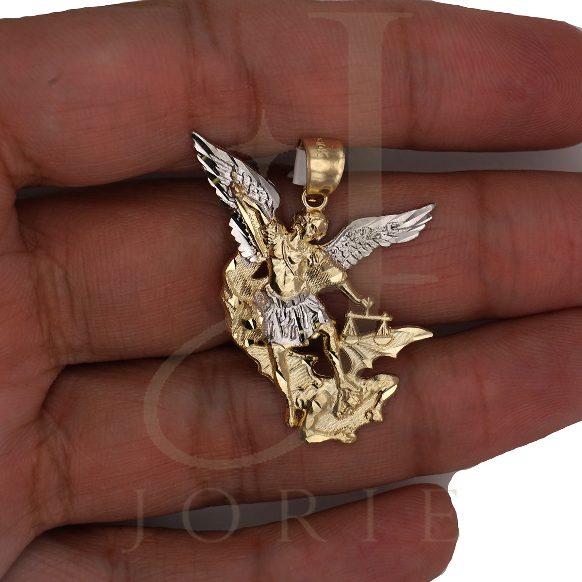10k Two Tone Gold Mens Saints St. Michael Religious Charm Pendant