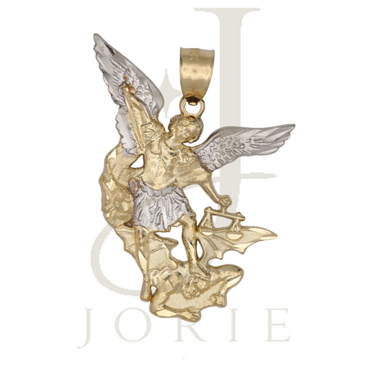 10k Two Tone Gold Mens Saints St. Michael Religious Charm Pendant