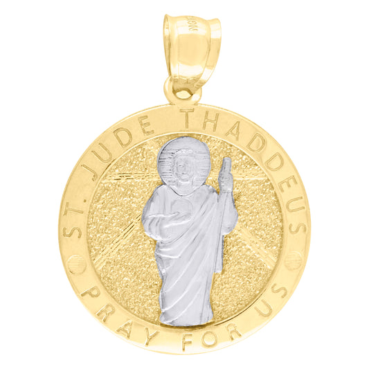 10kt Two-Tone Gold Unisex Thaddeus Pray For Us St. Jude Religious Pendant
