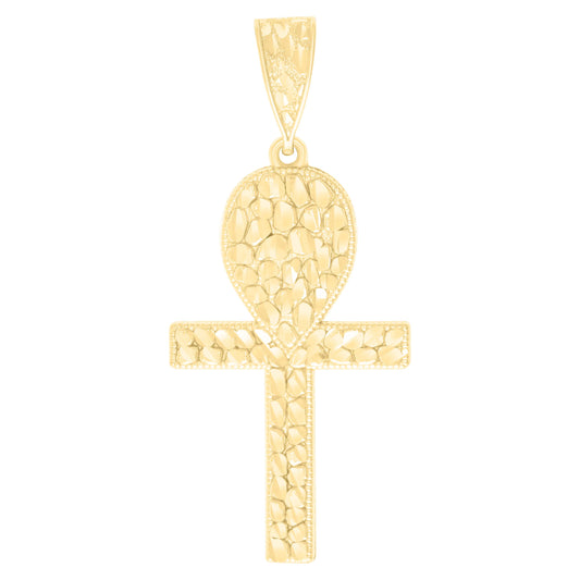 10k Yellow Gold Mens Ankh Cross Religious Charm Pendant