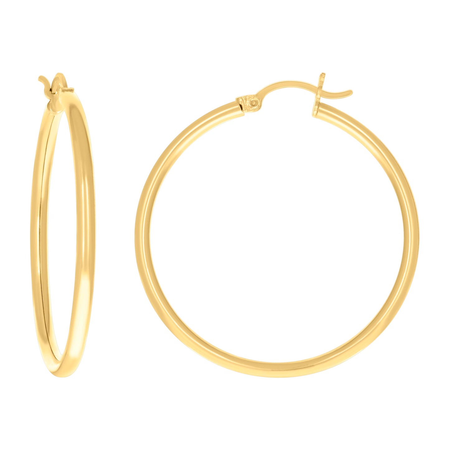 10k Yellow Gold Womens Ultra Light Round Tube 2mmx30mm Hinged Hoops Huggies