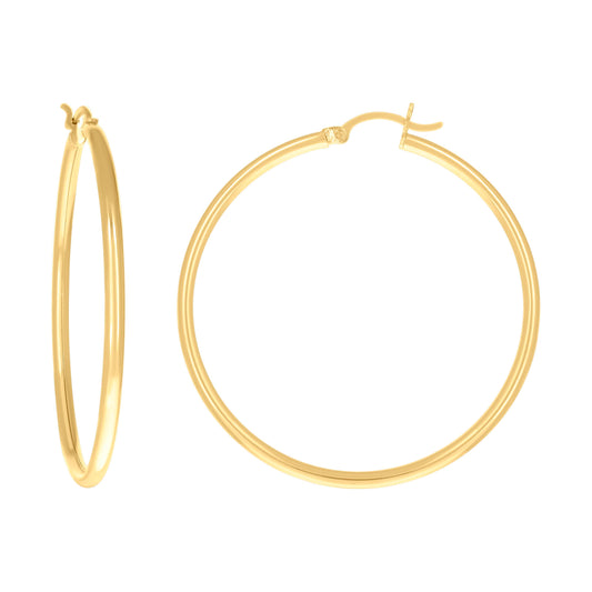 10k Yellow Gold Womens Ultra Light Round Tube 2mmx37mm Hinged Hoops Huggies