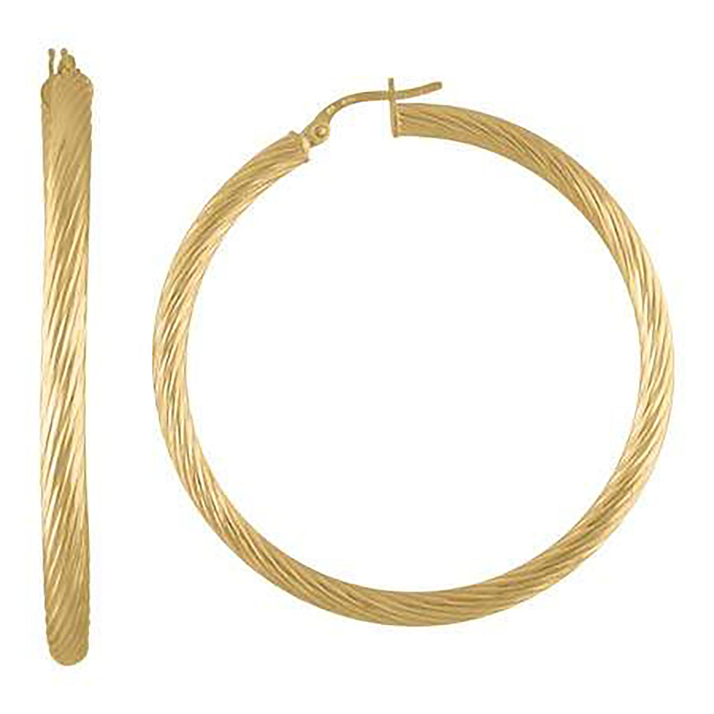 10k Yellow Gold Womens Twisted Tube 20mmx3mm Hinged Hoops Huggies