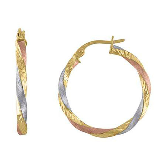 10k Tri-Color Gold Womens Twisted 2.5mm X 20mm Hinged Hoops Huggies