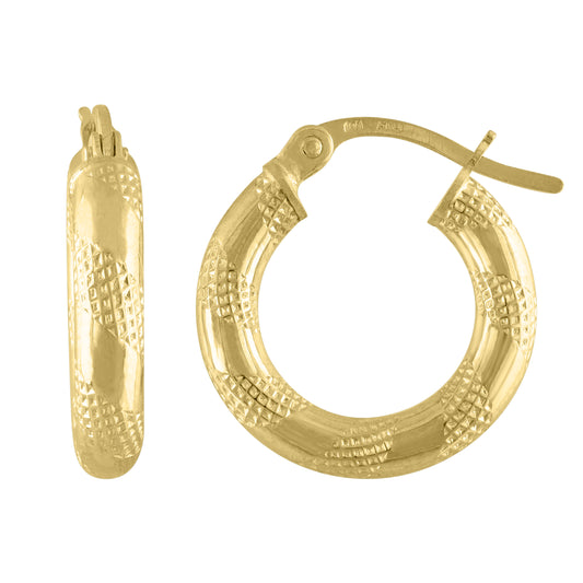 10k Yellow Gold Womens Textured 3mm X 10mm Hinged Hoops Huggies
