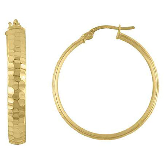 10k Yellow Gold Womens Diamond-cut 4mm X 25mm Hinged Hoops Huggies