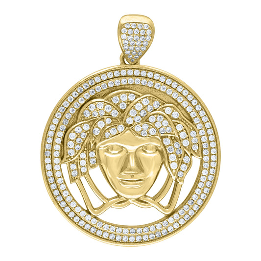 10k Yellow Gold Mens Cubic Zirconia Medusa Egyptian Fashion Charm Pendant